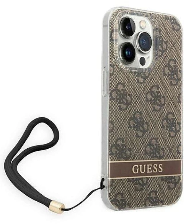 „Guess“ GUOHCP14LH4STW „Apple iPhone 14 Pro 6,1“ rudas kietas dėklas 4G spausdinimo dirželis