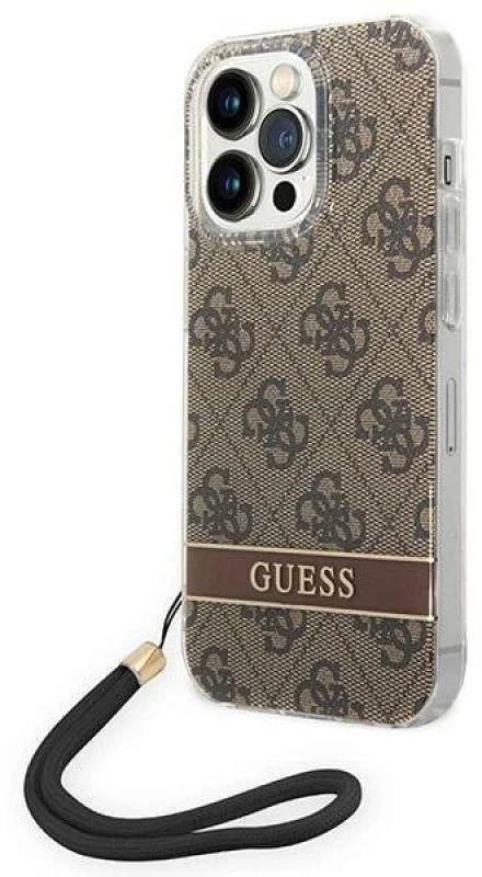 „Guess“ GUOHCP14LH4STW „Apple iPhone 14 Pro 6,1“ rudas kietas dėklas 4G spausdinimo dirželis