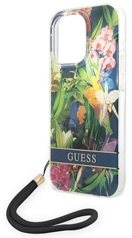 Dėklas GUESS kietas gėlių dirželis GUOHCP14LHFLSB galinis dangtelis, Apple, iPhone 14 Pro, Mėlyna, 6,1 "