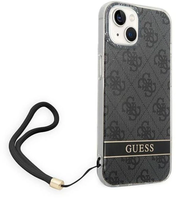 Dėklas Guess GUOHCP14MH4STK Apple iPhone 14 Plus / 15 Plus 6.7″ juodos spalvos hardcase 4G Print Strap
