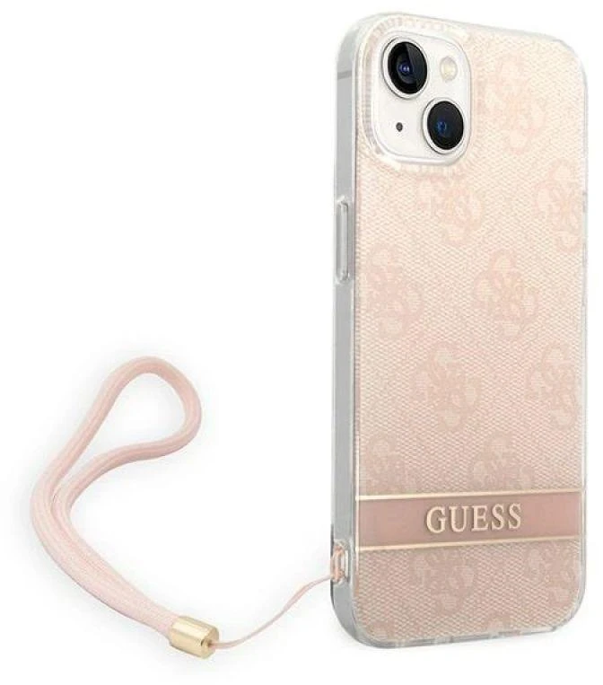 Dėklas Guess GUOHCP14MH4STP Apple iPhone 14 Plus / 15 Plus 6.7″ rožinės spalvos hardcase 4G Print Strap