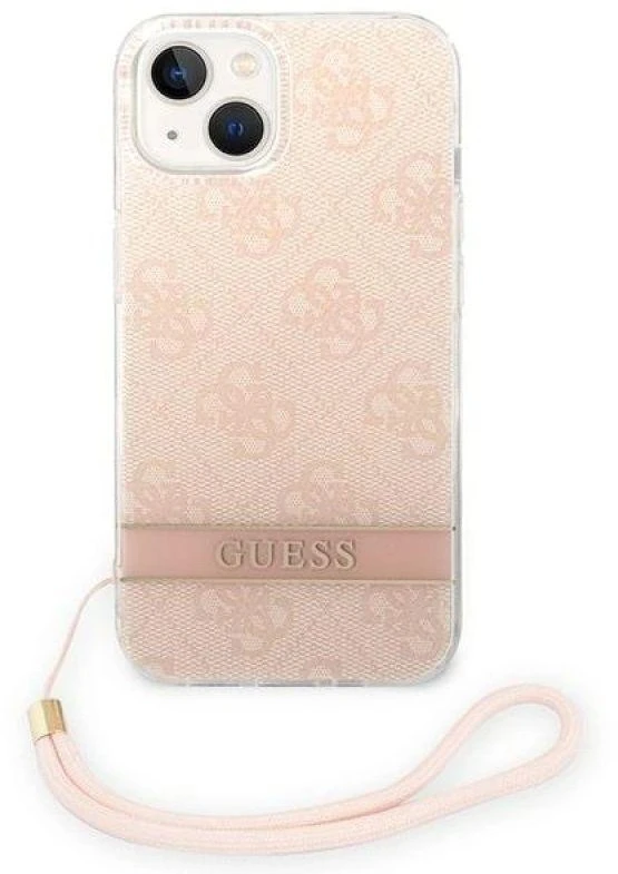 Dėklas Guess GUOHCP14MH4STP Apple iPhone 14 Plus / 15 Plus 6.7″ rožinės spalvos hardcase 4G Print Strap