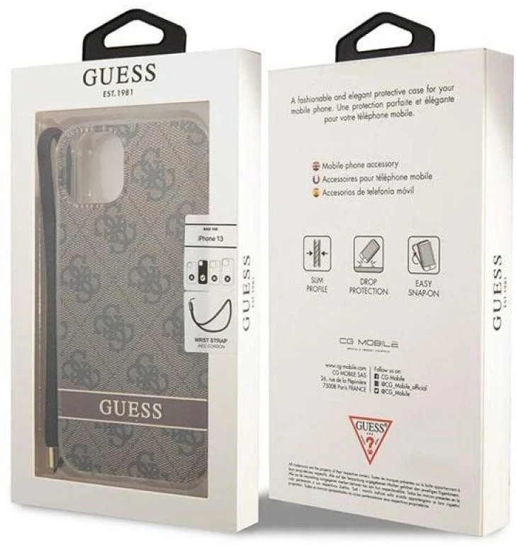 „Guess“ GUOHCP14MH4STW „Apple iPhone 14 Plus / 15 Plus 6.7“ rudas kietas dėklas 4G spausdinimo dirželis