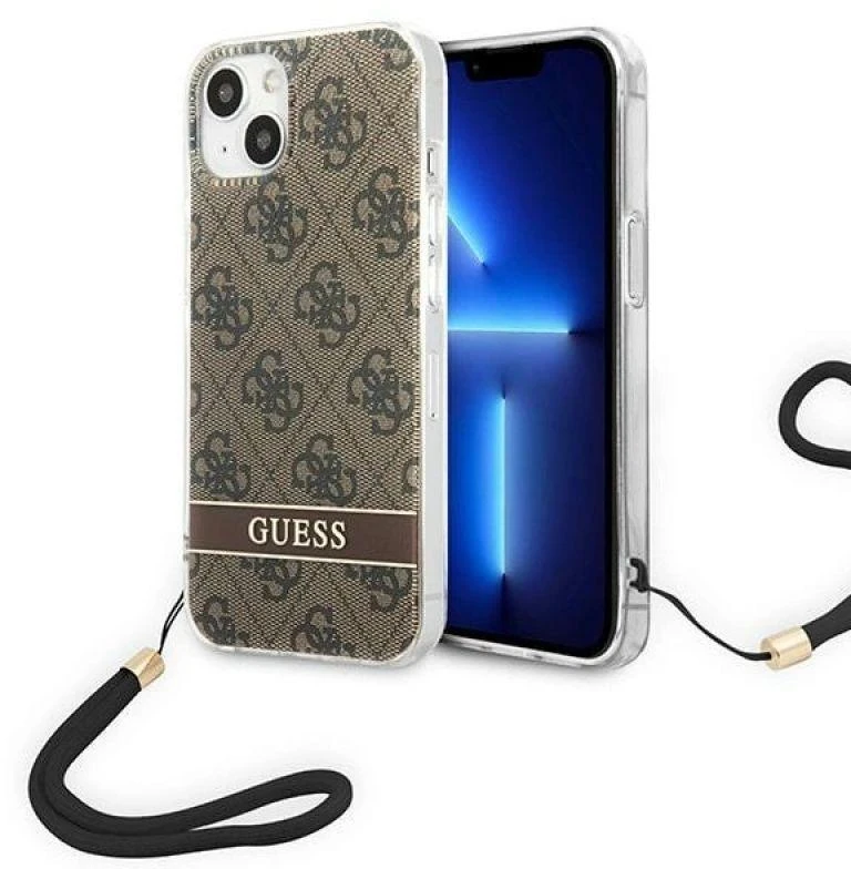 „Guess“ GUOHCP14MH4STW „Apple iPhone 14 Plus / 15 Plus 6.7“ rudas kietas dėklas 4G spausdinimo dirželis