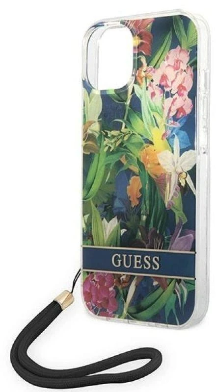 Guess GUOHCP14MHFLSB Apple iPhone 14 Plus / 15 Plus 6.7" mėlynas kietas dėklas su gėlių raštu