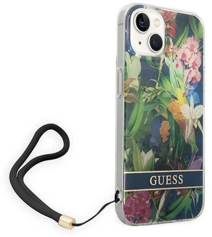 Guess GUOHCP14MHFLSB Apple iPhone 14 Plus / 15 Plus 6.7" mėlynas kietas dėklas su gėlių raštu