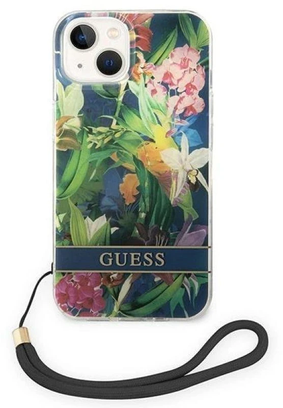 Guess GUOHCP14MHFLSB Apple iPhone 14 Plus / 15 Plus 6.7" mėlynas kietas dėklas su gėlių raštu
