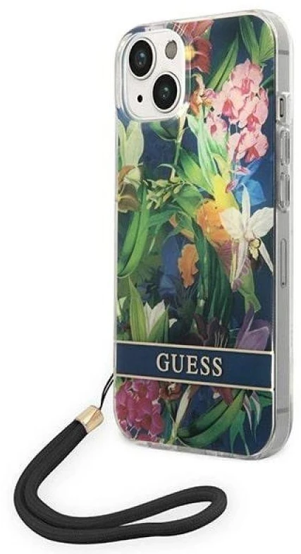 Guess GUOHCP14MHFLSB Apple iPhone 14 Plus / 15 Plus 6.7" mėlynas kietas dėklas su gėlių raštu