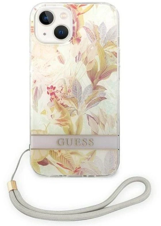 Dėklas GUESS kietas gėlių dirželis GUOHCP14MHFLSU galinis dangtelis, Apple, iPhone 14 Plus, Violetinė, 6,7 "