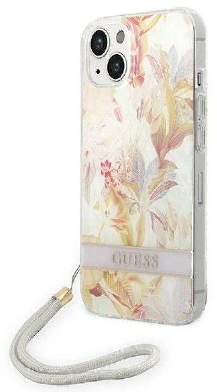Dėklas GUESS kietas gėlių dirželis GUOHCP14MHFLSU galinis dangtelis, Apple, iPhone 14 Plus, Violetinė, 6,7 "