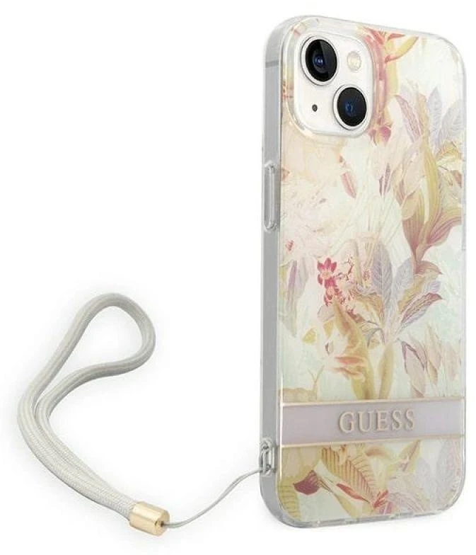 Dėklas GUESS kietas gėlių dirželis GUOHCP14MHFLSU galinis dangtelis, Apple, iPhone 14 Plus, Violetinė, 6,7 "