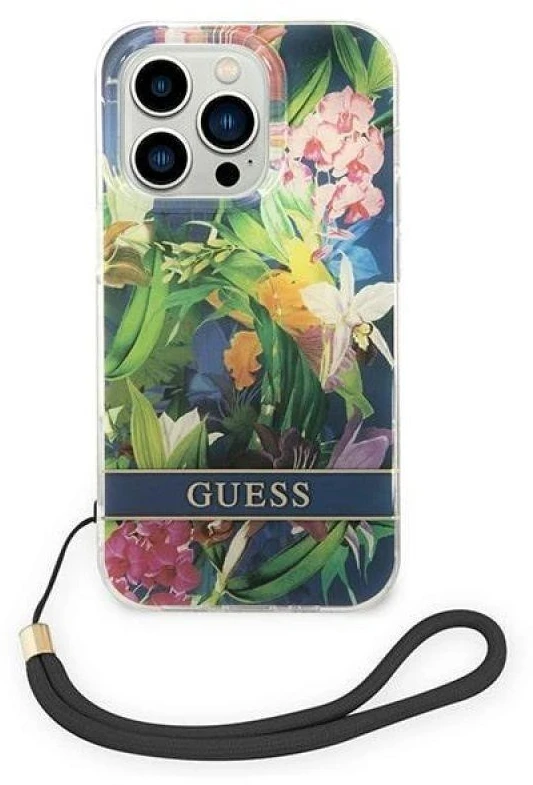 Guess GUOHCP14XHFLSB Apple iPhone 14 Pro Max 6,7" mėlynas kietas dėklas su gėlių raštu