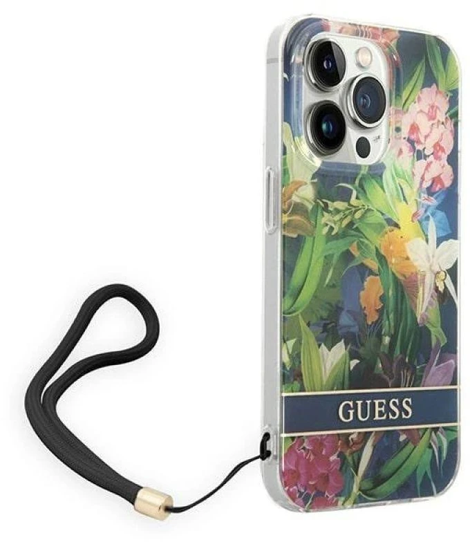 Guess GUOHCP14XHFLSB Apple iPhone 14 Pro Max 6,7" mėlynas kietas dėklas su gėlių raštu