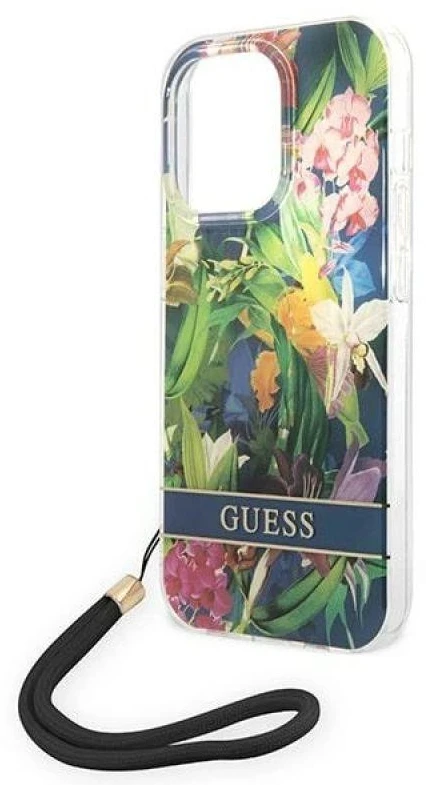 Guess GUOHCP14XHFLSB Apple iPhone 14 Pro Max 6,7" mėlynas kietas dėklas su gėlių raštu