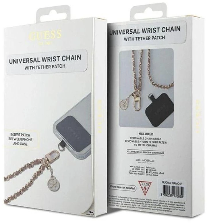 Guess GUOUCHSAMC4P Universal Hand Strap rožinės spalvos Saffiano Chain 4G Charm
