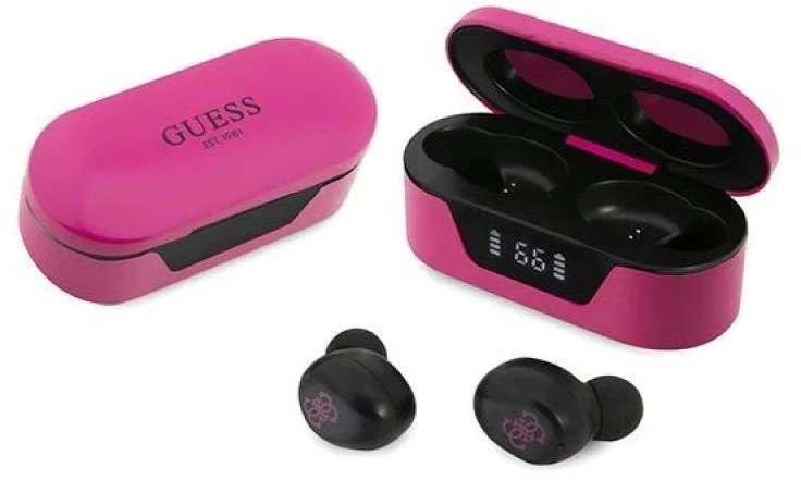 Guess GUTWST31EK TWS Bluetooth ausinės + magenta docking station