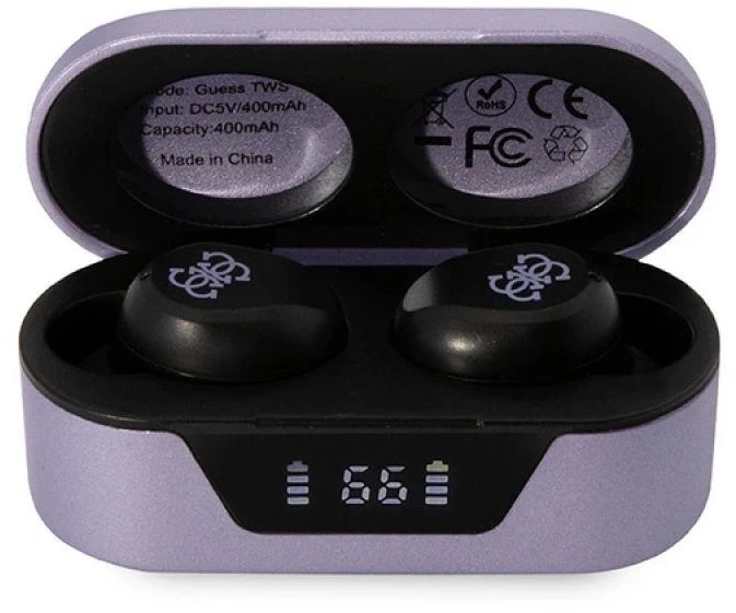 Guess GUTWST31EG TWS Bluetooth ausinės + docking station violetinės spalvos