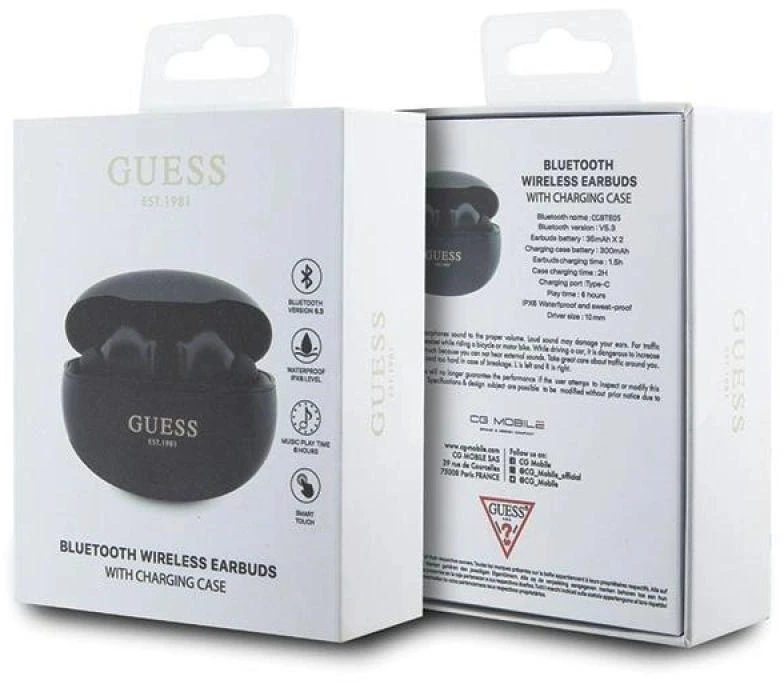 Guess Bluetooth ausinės GUTWST50EK TWS + docking station juodos spalvos Classic EST