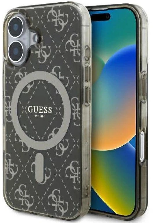 Guess GUHMP16SH4DTEW Apple iPhone 16 6.1″rudos spalvos kietas dėklas IML 4G Background MagSafe