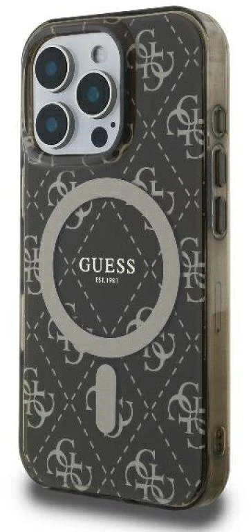 Guess GUHMP16LH4DTEW iPhone 16 Pro 6.3″ rudos spalvos kietas dėklas IML 4G Background MagSafe