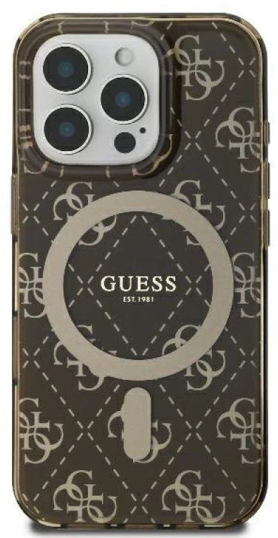 Guess GUHMP16LH4DTEW iPhone 16 Pro 6.3″ rudos spalvos kietas dėklas IML 4G Background MagSafe