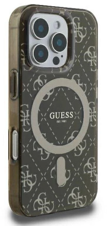 Guess GUHMP16LH4DTEW iPhone 16 Pro 6.3″ rudos spalvos kietas dėklas IML 4G Background MagSafe