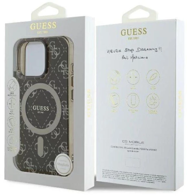 Guess GUHMP16LH4DTEW iPhone 16 Pro 6.3″ rudos spalvos kietas dėklas IML 4G Background MagSafe