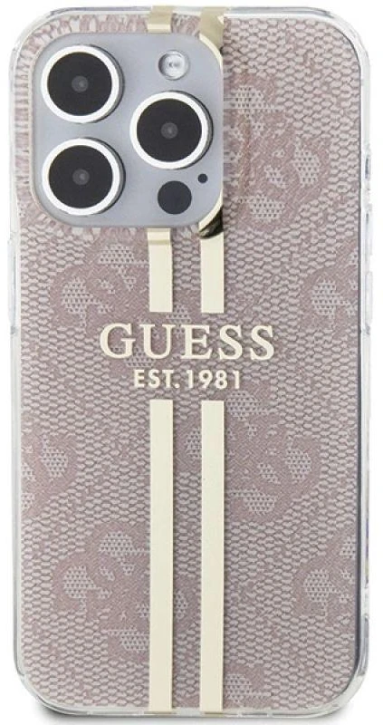 Guess GUHCP14XH4PSEGP Apple iPhone 14 Pro Max 6.7″ rožinės spalvos kietas dėklas IML 4G Gold Stripe