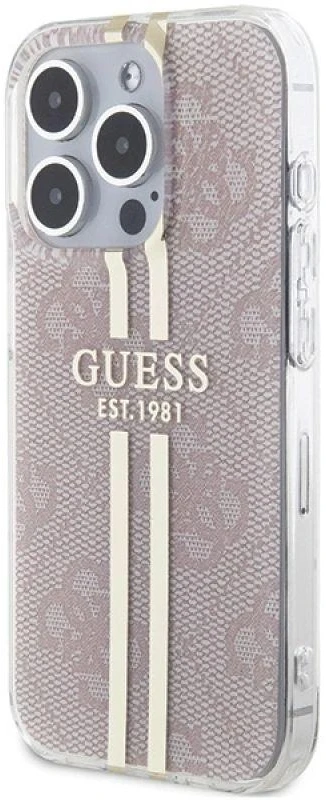 Guess GUHCP14XH4PSEGP Apple iPhone 14 Pro Max 6.7″ rožinės spalvos kietas dėklas IML 4G Gold Stripe