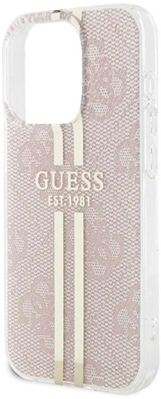 Guess GUHCP14XH4PSEGP Apple iPhone 14 Pro Max 6.7″ rožinės spalvos kietas dėklas IML 4G Gold Stripe