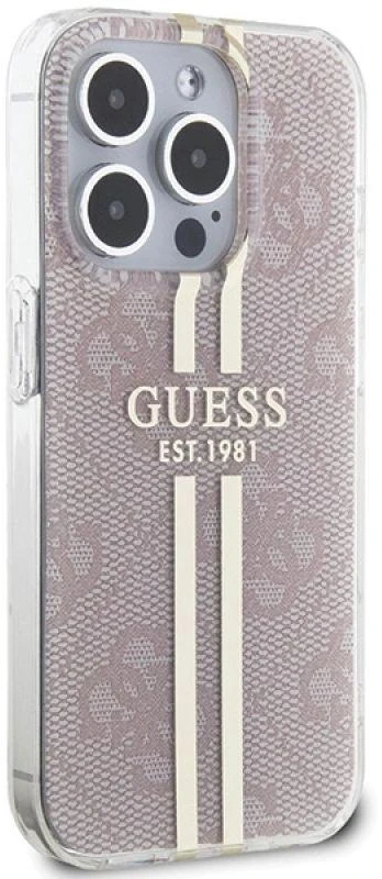 Guess GUHCP14XH4PSEGP Apple iPhone 14 Pro Max 6.7″ rožinės spalvos kietas dėklas IML 4G Gold Stripe