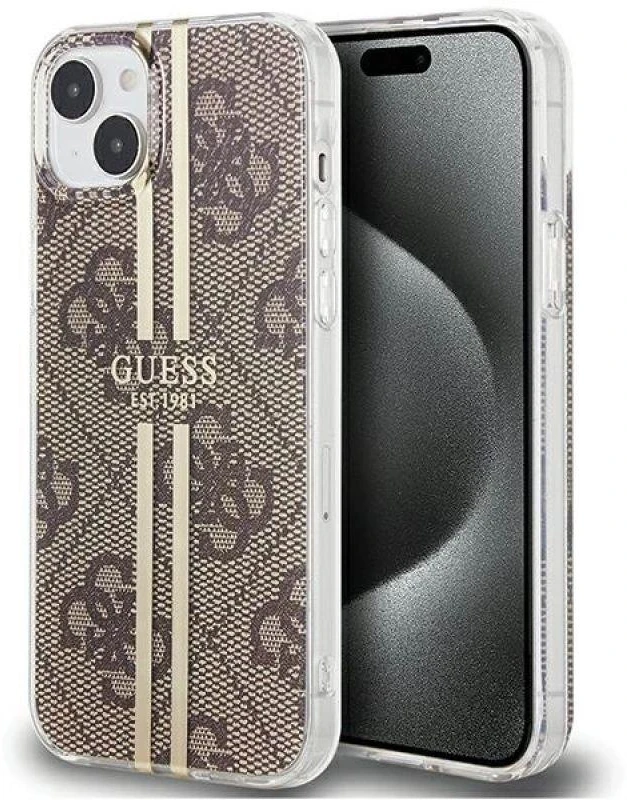Guess GUHCP15MH4PSEGW Apple iPhone 15 Plus /14 Plus 6.7″ rudos spalvos kietas dėklas IML 4G Gold Stripe
