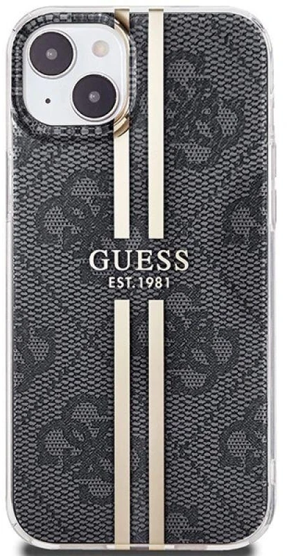 Guess GUHCP15MH4PSEGK Apple iPhone 15 Plus / 14 Plus 6.7″ juodos spalvos kietas dėklas IML 4G Gold Stripe
