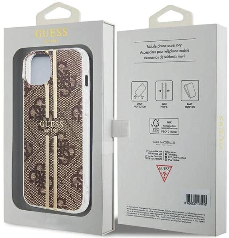 Guess GUHCP15MH4PSEGW Apple iPhone 15 Plus /14 Plus 6.7″ rudos spalvos kietas dėklas IML 4G Gold Stripe
