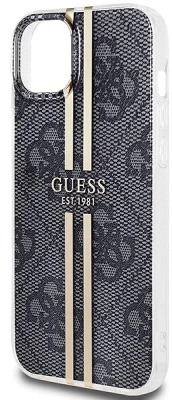 Guess GUHCP15MH4PSEGK Apple iPhone 15 Plus / 14 Plus 6.7″ juodos spalvos kietas dėklas IML 4G Gold Stripe