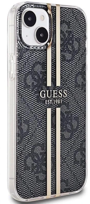 Guess GUHCP15MH4PSEGK Apple iPhone 15 Plus / 14 Plus 6.7″ juodos spalvos kietas dėklas IML 4G Gold Stripe