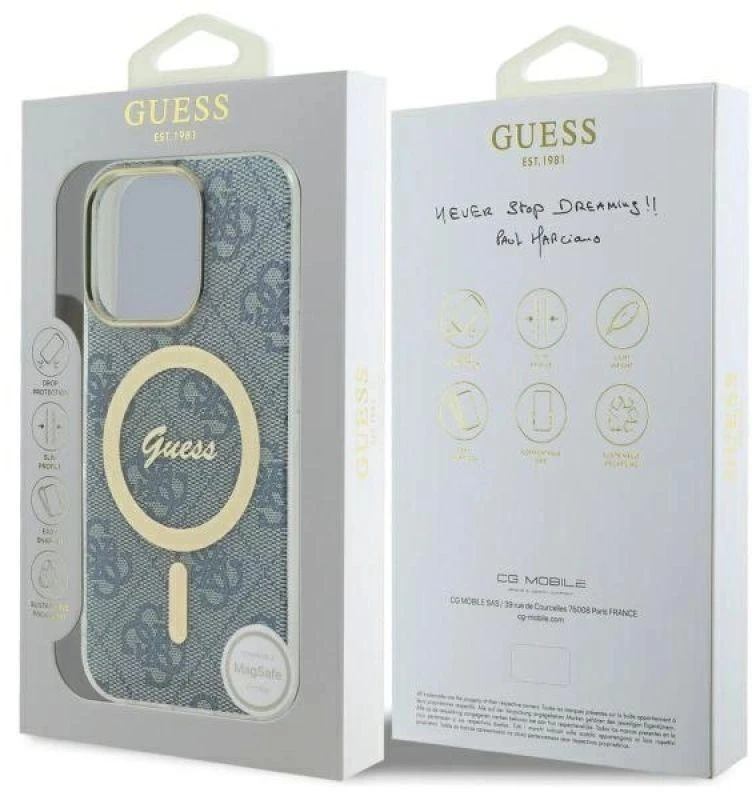 Guess GUHMP16LH4STB Apple iPhone 16 Pro 6.3″ mėlynas kietas dėklas IML 4G MagSafe
