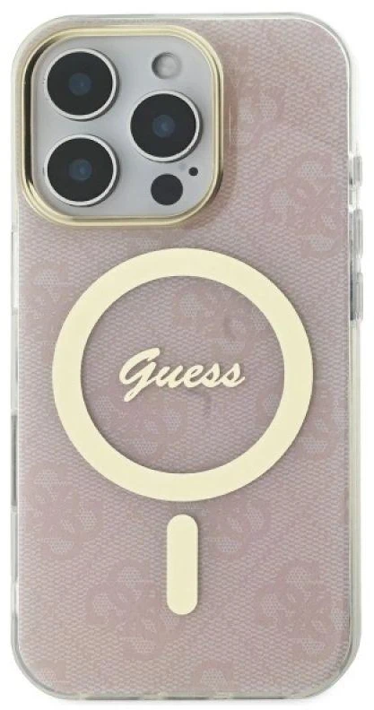 Guess GUHMP16LH4STP Apple iPhone 16 Pro 6.3″ rožinės spalvos kietas dėklas IML 4G MagSafe