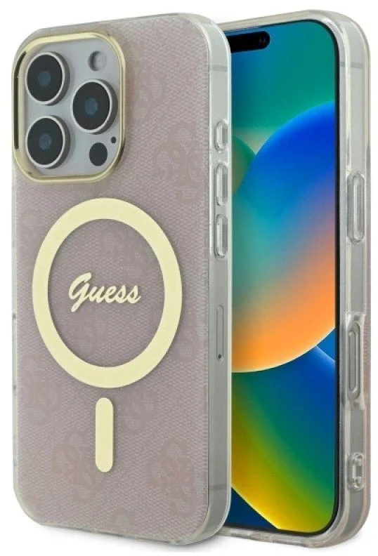 Guess GUHMP16LH4STP Apple iPhone 16 Pro 6.3″ rožinės spalvos kietas dėklas IML 4G MagSafe