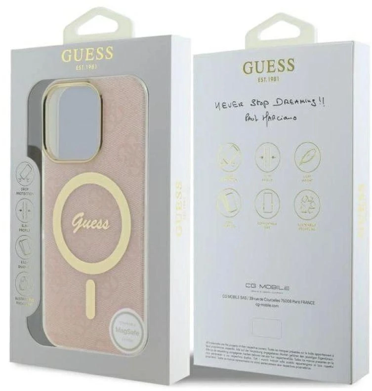 Guess GUHMP16XH4STP Apple iPhone 16 Pro Max 6.9″ rožinės spalvos kietas dėklas IML 4G MagSafe