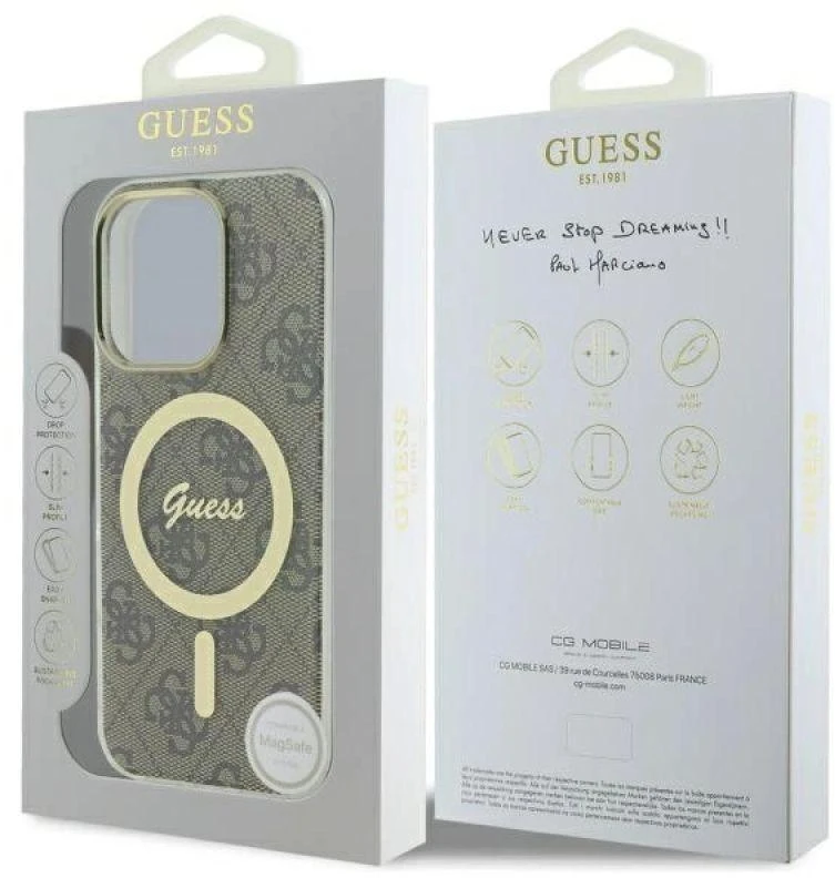 Guess GUHMP16LH4STW Apple iPhone 16 Pro 6.3″ rudos spalvos kietas dėklas IML 4G MagSafe