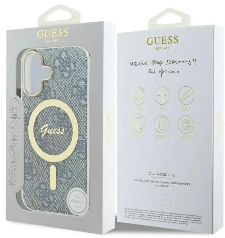 Guess GUHMP16SH4STB Apple iPhone 16 6.1″ mėlynas kietas dėklas IML 4G MagSafe