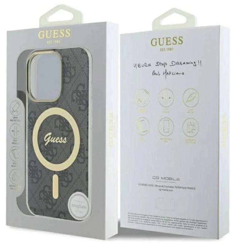 Guess GUHMP16LH4STK Apple iPhone 16 Pro 6.3″ juodos spalvos kietas dėklas IML 4G MagSafe