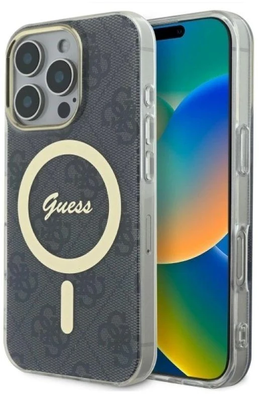 Guess GUHMP16XH4STK Apple iPhone 16 Pro Max 6.9″ juodos spalvos kietas dėklas IML 4G MagSafe