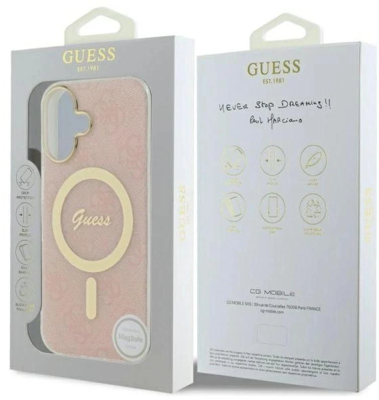 Guess GUHMP16MH4STP Apple iPhone 16 Plus 6.7″ rožinės spalvos kietas dėklas IML 4G MagSafe