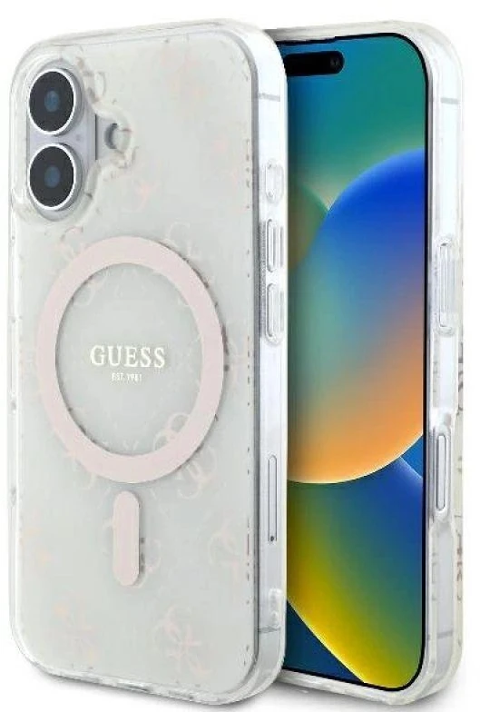 Apple iPhone 16 Plus Guess IML 4G Background MagSafe (GUHMP16MH4DTEH) dėklas telefonui baltos spalvos
