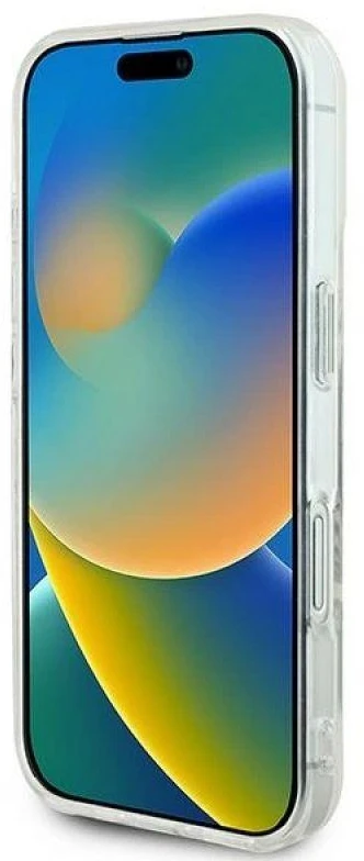 Guess GUHMP16SPFTDTEH Apple iPhone 16 6.1″ baltos spalvos kietas dėklas IML Rhinestones MagSafe