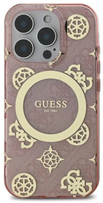 Guess GUHMP16LH4PYEEP Apple iPhone 16 Pro 6.3″ rožinės spalvos kietas dėklas IML Peony On 4G Background MagSafe