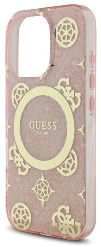 Guess GUHMP16LH4PYEEP Apple iPhone 16 Pro 6.3″ rožinės spalvos kietas dėklas IML Peony On 4G Background MagSafe