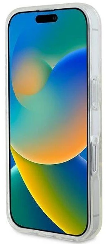 Guess GUHMP16SHFGERET Apple iPhone 16 6.1″ skaidrus kietas dėklas IML Glitter Circle MagSafe